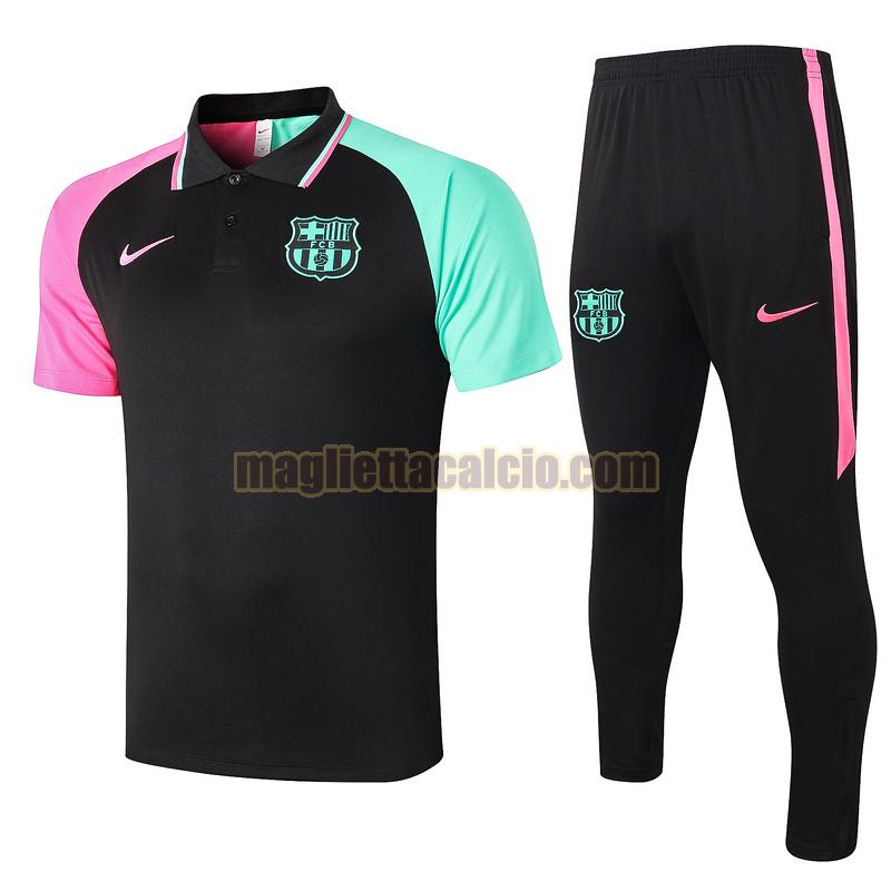 maglia polo calcio completo barcellona uomo nero rosa verde 2020-2021