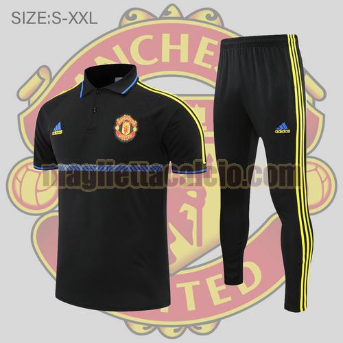 maglia polo calcio strisce nere e blu manchester united uomo 2022-2023