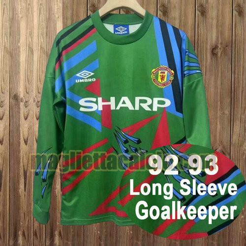 manica lunga maglia portiere manchester united uomo verde 1992-1993